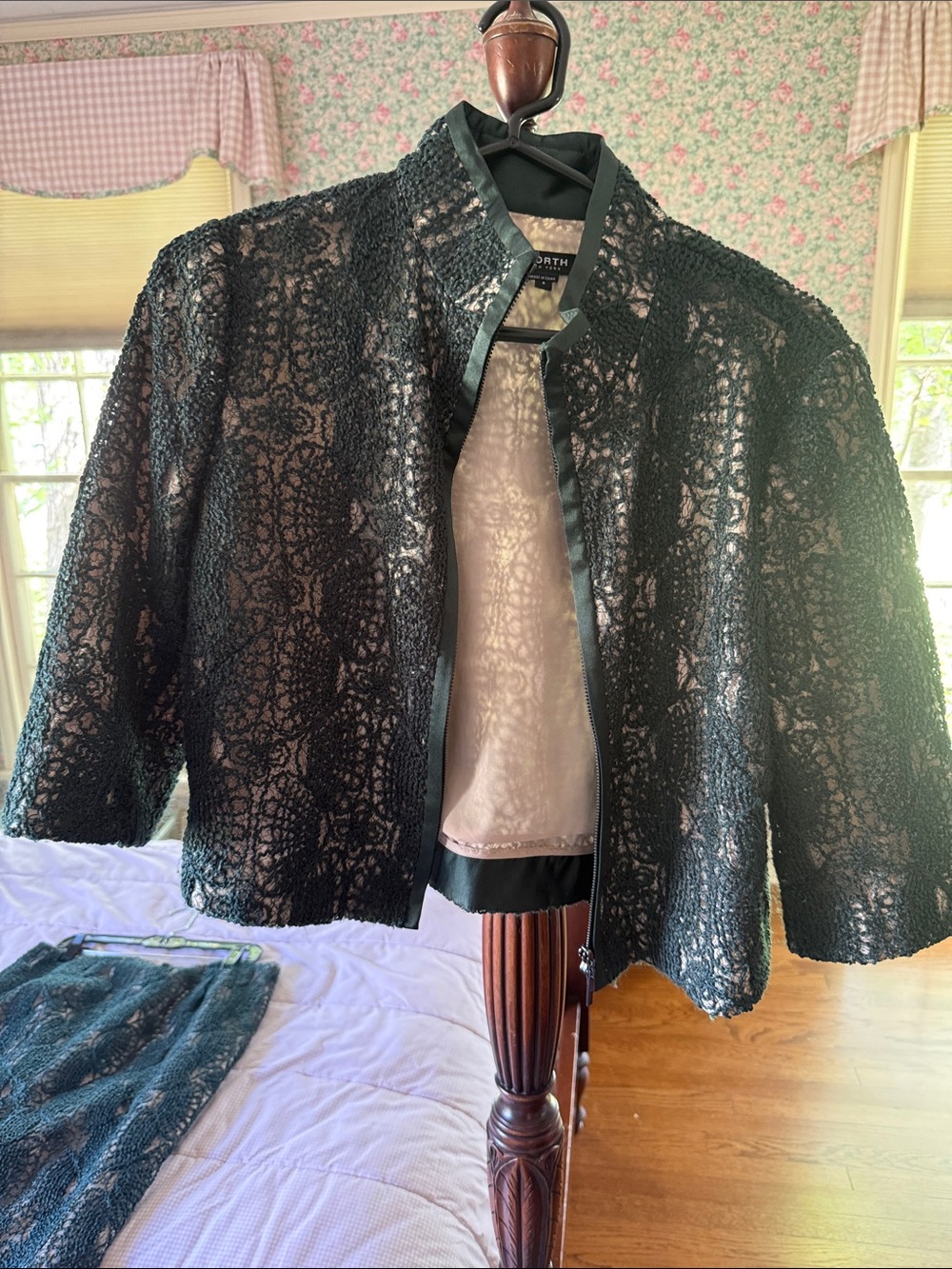 Worth dark green Lace Open Blazer with Satin Trim